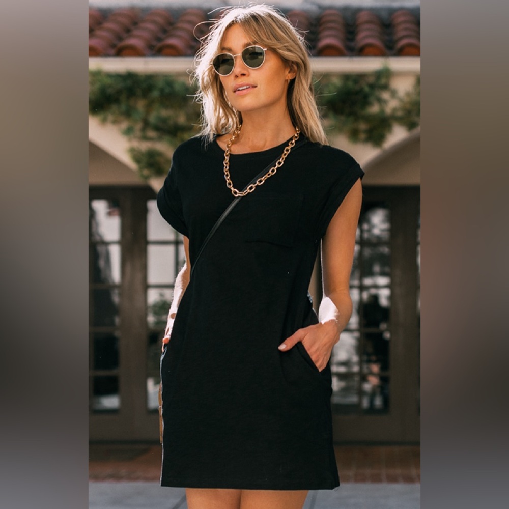 New Simple Black T-Shirt Dresses M- 2X